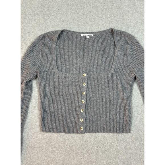 Reformation Womens Size M Gray Idina Cashmere Cropped Cardigan - Picture 8 of 8